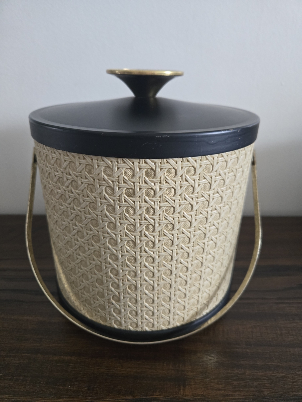 Vintage MCM Serv-master Woven Rattan Cane Textured Ice Bucket